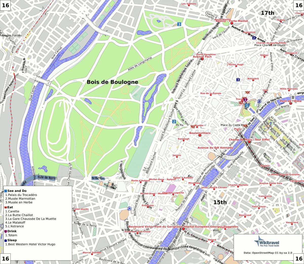 Kaart van 16 arrondissement van Parijs 