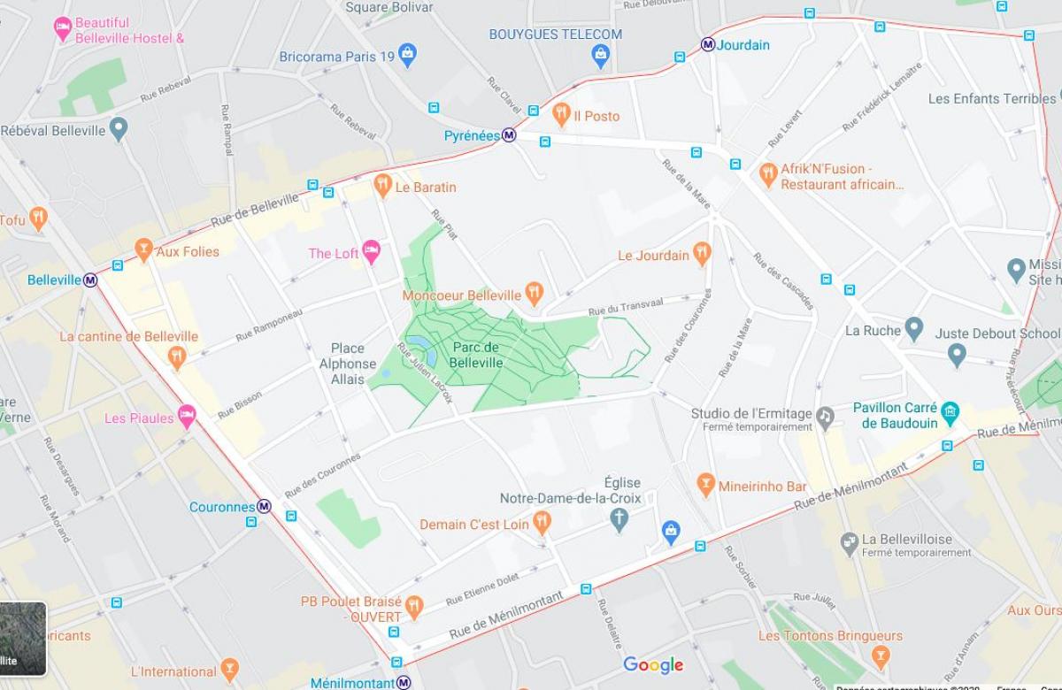 Kaart van Paris belleville