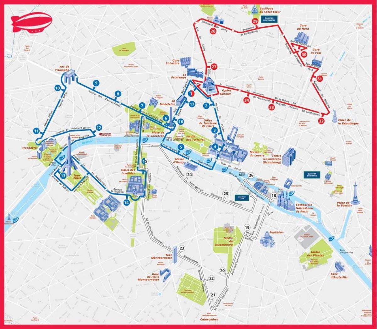 Paris hop-on-hop-off route kaart