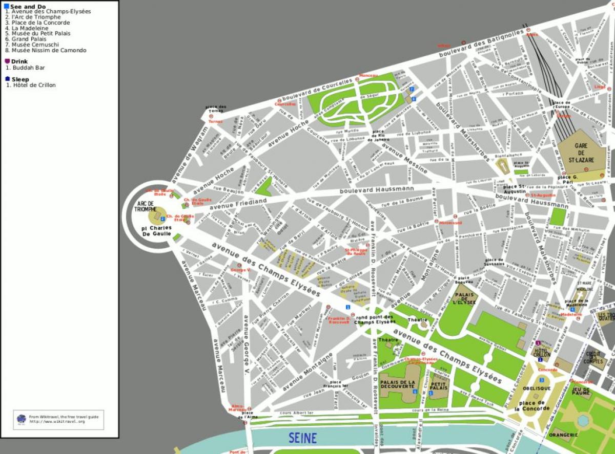 Kaart van 8e arrondissement in Parijs