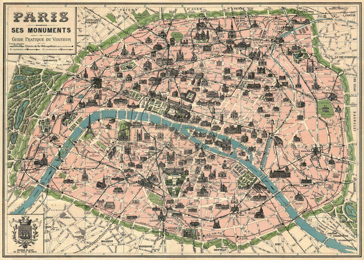 Kaart van Parijs antiek