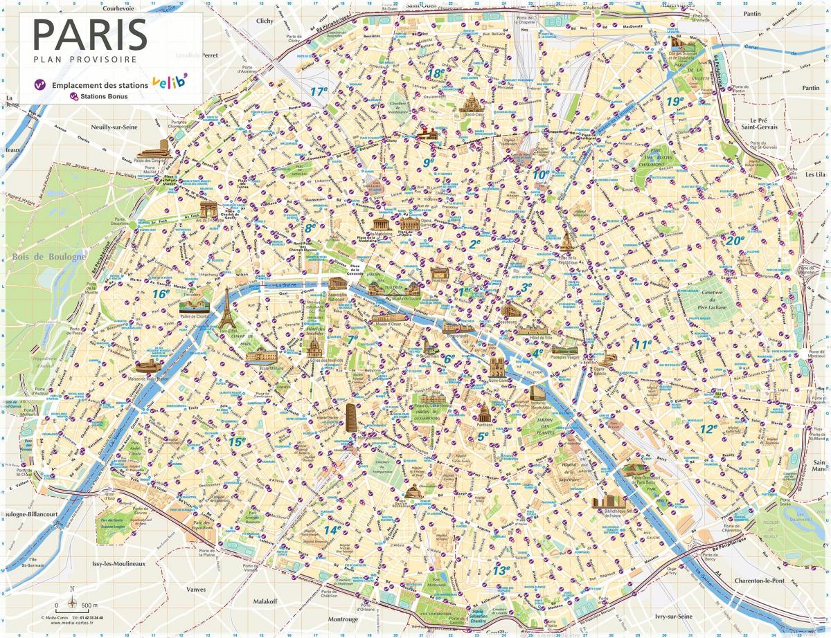 Parijs fiets delen kaart