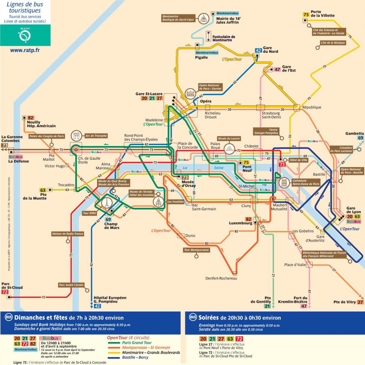 Paris city tour bus kaart
