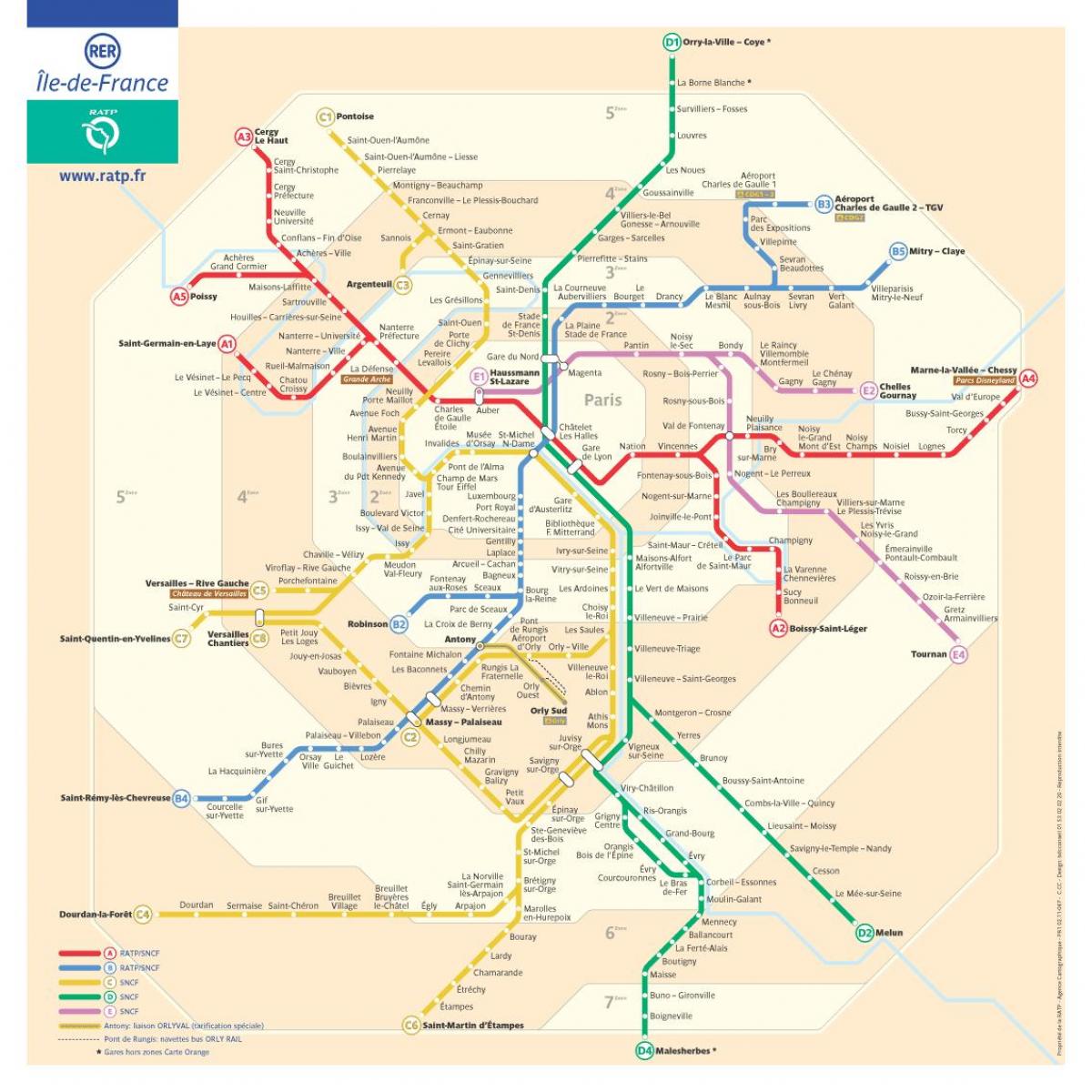 Kaart van Parijs reizen zones 