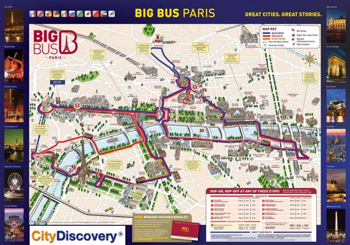 de rode bus van Parijs route kaart