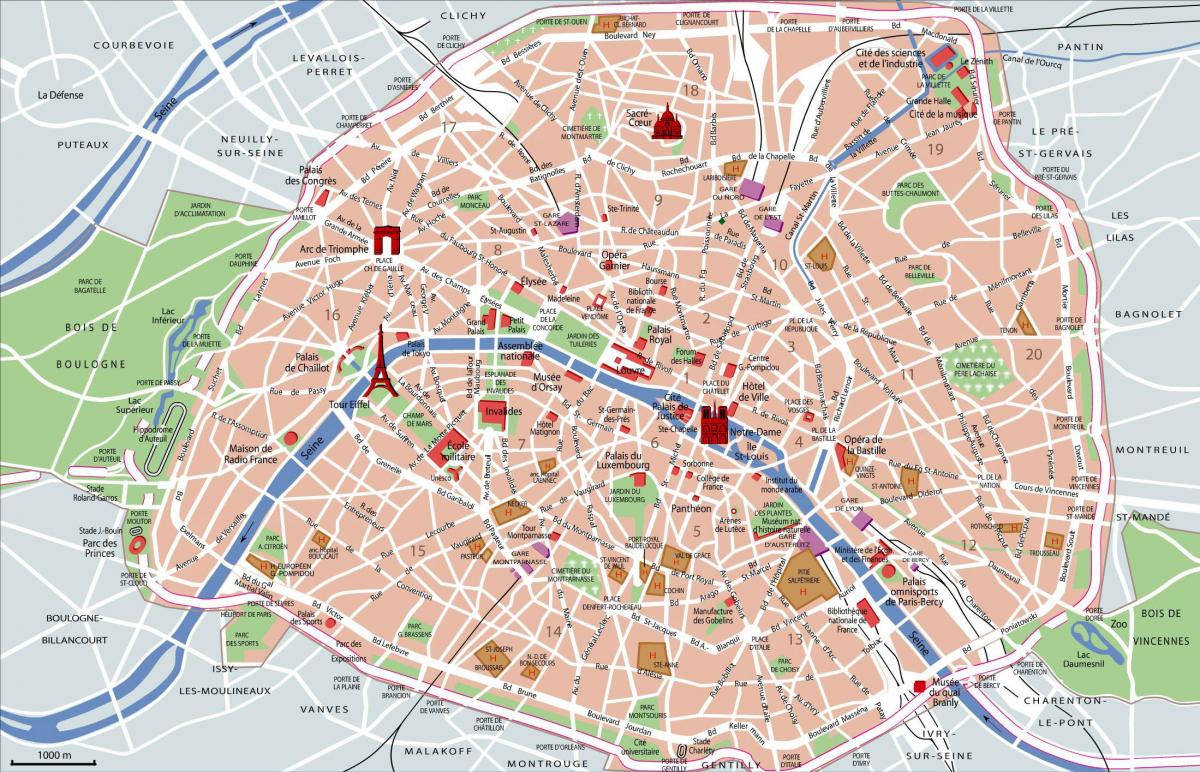 Paris metro kaart met toeristische attracties