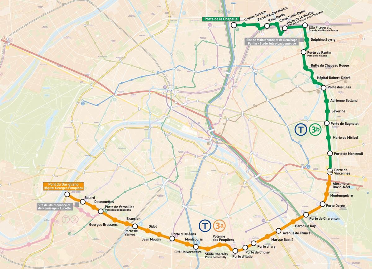 Kaart van Parijs in de tram