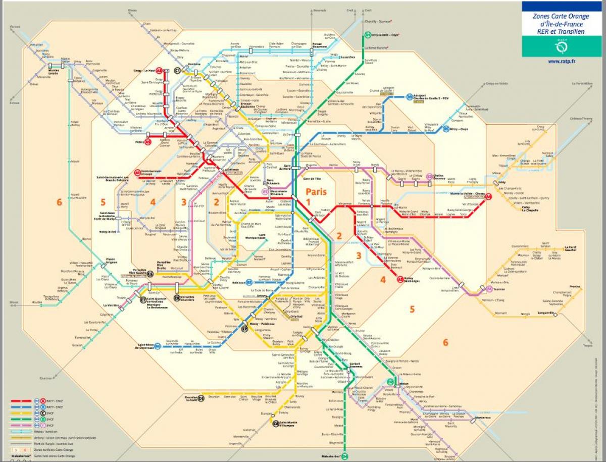Parijs vervoer kaart met zones