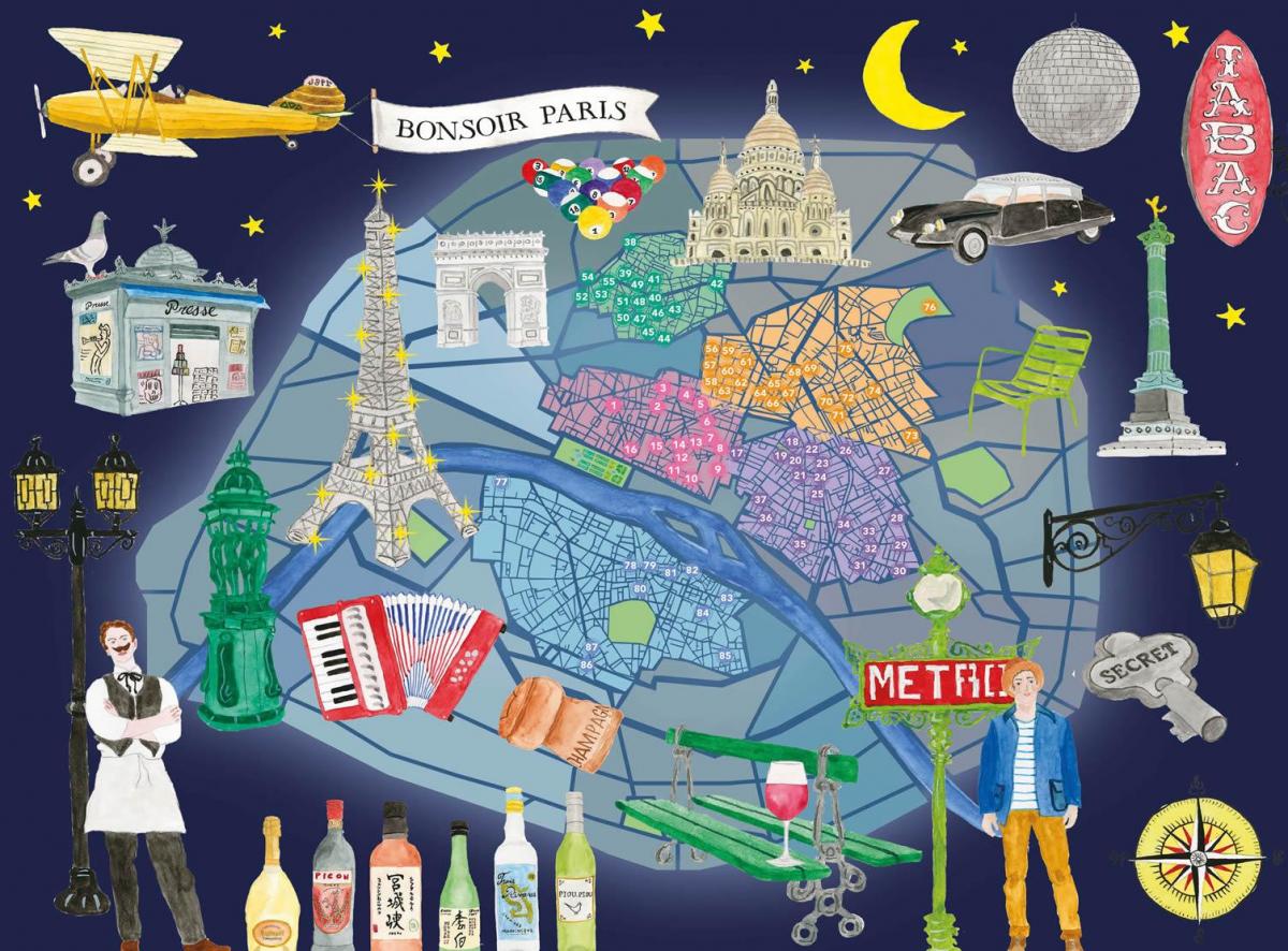 Kaart van Parijs in het nachtleven