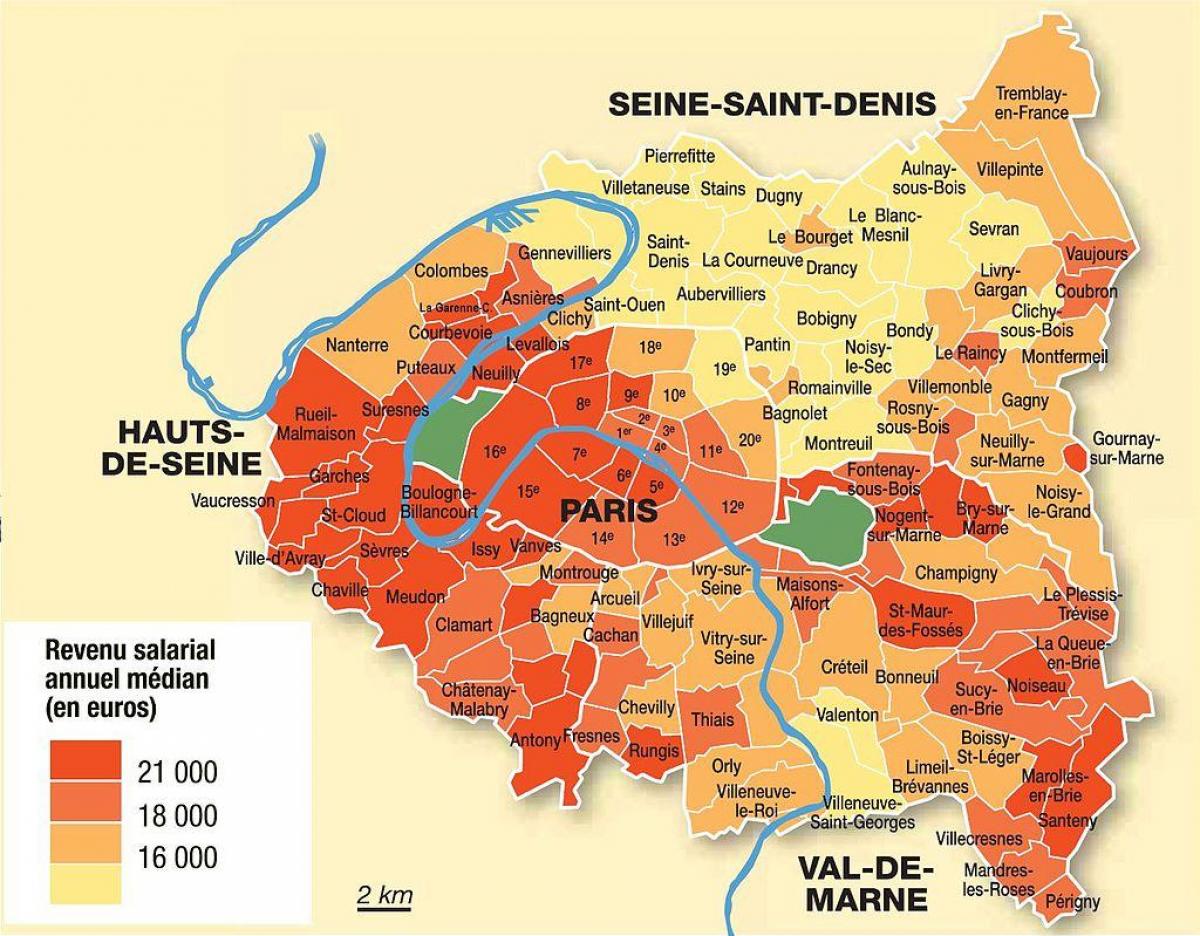 kaart van Parijs en de voorsteden