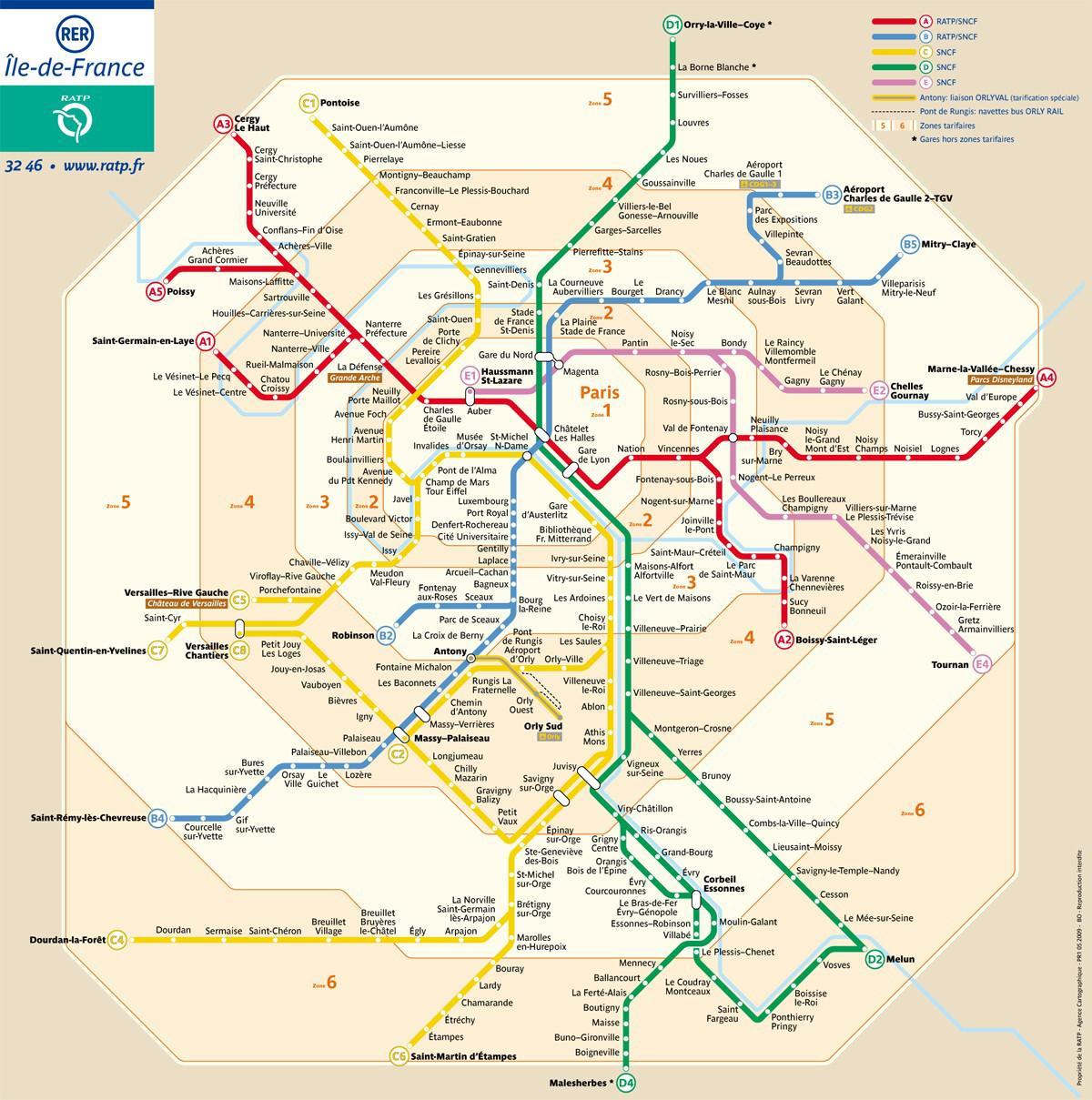 Paris metro zone kaart Parijs zone kaart metro (ÎledeFrance