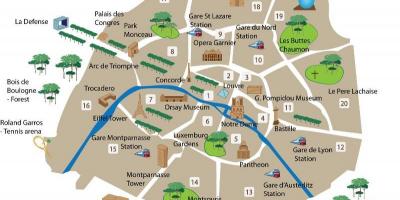 Kaart van Parijs in arrondissementen met attracties