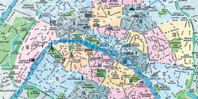 Kaart van Parijs in wijken en bezienswaardigheden